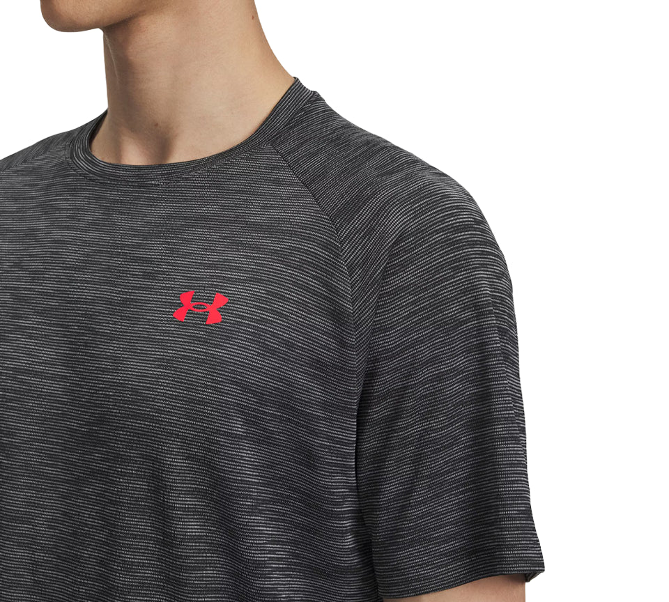 Vivi Sports Under Armour Tech Textured Tee – Men’s Performance T-Shirt in UK Sizes S to 2XL – Available in Black Red – Lightweight, Quick-Drying Fabric Ideal for Gym, Training, and Casual Wear