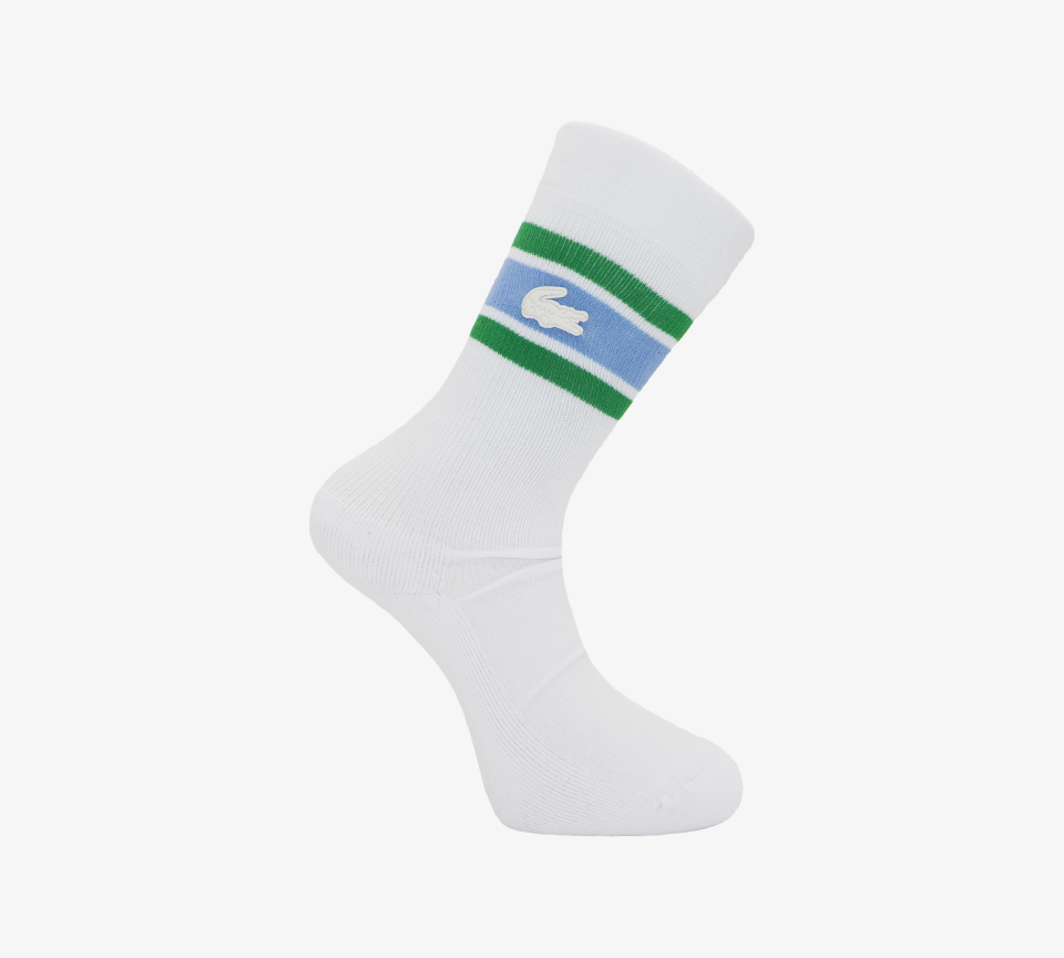 Lacoste Live Unisexe RA2451 00 Q69 Chaussettes en coton rayé Blanc/Bleu/Vert UK 7.5-11
