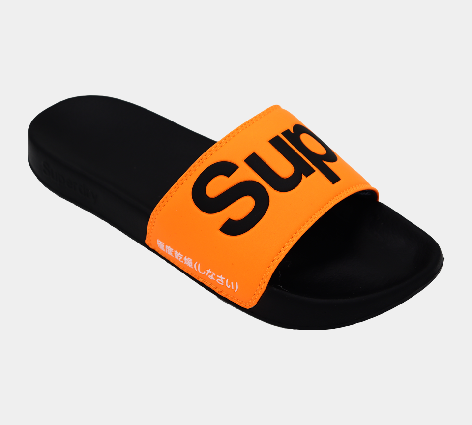 Superdry Claquettes de piscine classiques MF3108STX2T Noir/Orange dangereux/Optique S-XL