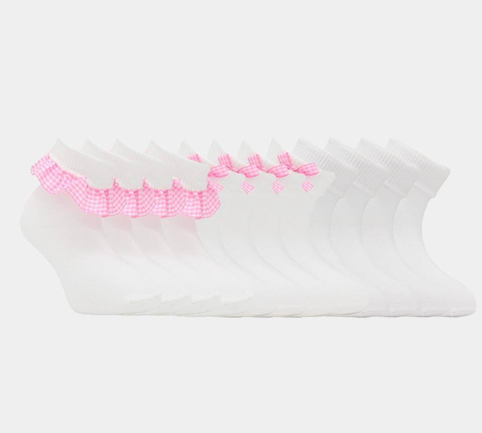 12 Pack Gingam Lace and Bow Children Socks UK 12.5-3.5