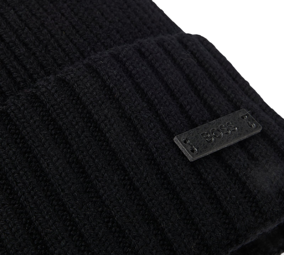 Hugo Boss Beanie Hat In Virgin Wool With Logo