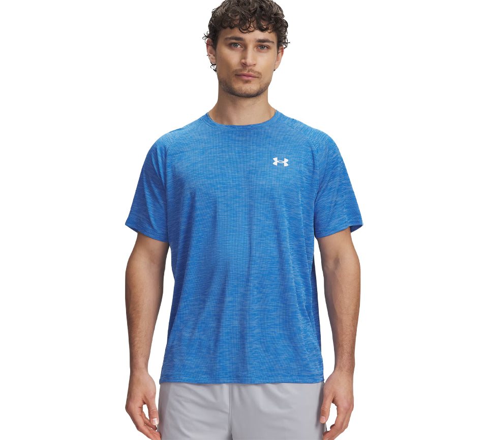 Vivi Sports Under Armour Tech Textured Tee – Men’s Performance T-Shirt in UK Sizes S to 2XL – Available in Blue White – Lightweight, Quick-Drying Fabric Ideal for Gym, Training, and Casual Wear