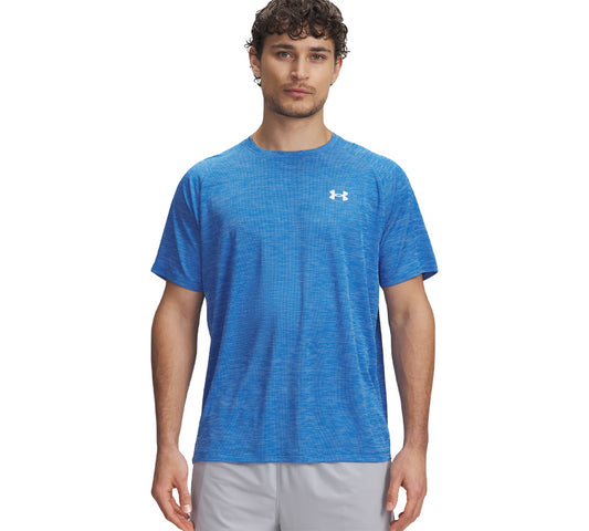 Vivi Sports Under Armour Tech Textured Tee – Men’s Performance T-Shirt in UK Sizes S to 2XL – Available in Blue White – Lightweight, Quick-Drying Fabric Ideal for Gym, Training, and Casual Wear
