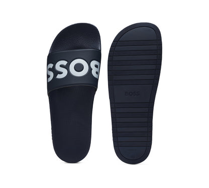 Vivi Sports Hugo Boss Aryeh Slides – Men's Slip-On Sandals in Dark Blue, UK Sizes 7 to 11 – Lightweight and Water-Resistant Design with Contoured Footbed for Comfort – Ideal for Poolside, Casual Wear, Holidays, or Everyday Summer Style