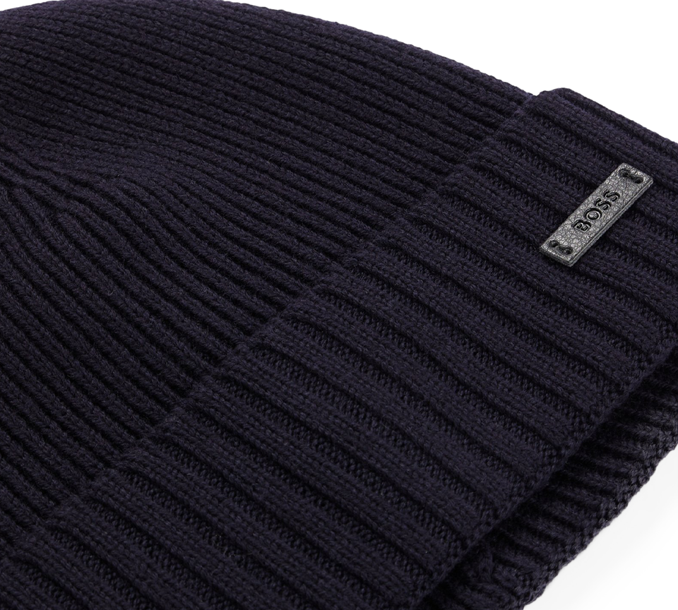 Hugo Boss Beanie Hat In Virgin Wool With Logo