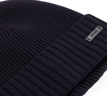 Hugo Boss Beanie Hat In Virgin Wool With Logo