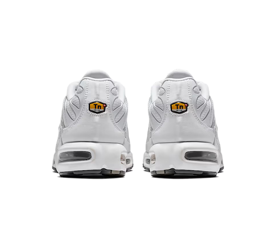 Vivi Sports Nike Air Max Plus Trainers – White/Black, Sneakers in UK Size 10 – Features Tuned Air Cushioning for Maximum Comfort and Support – Iconic Wavy Design with Mesh Upper – Ideal for Running, Training, or Everyday Streetwear Style