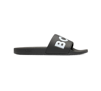 Vivi Sports Hugo Boss Aryeh Slides – Men's Slip-On Sandals in Black, UK Sizes 7 to 11 – Lightweight and Water-Resistant Design with Contoured Footbed for Comfort – Ideal for Poolside, Casual Wear, Holidays, or Everyday Summer Style