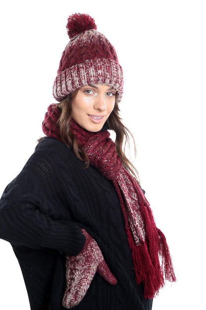 Womens Wooly Thick knitted Hat, Scarf and Glove set