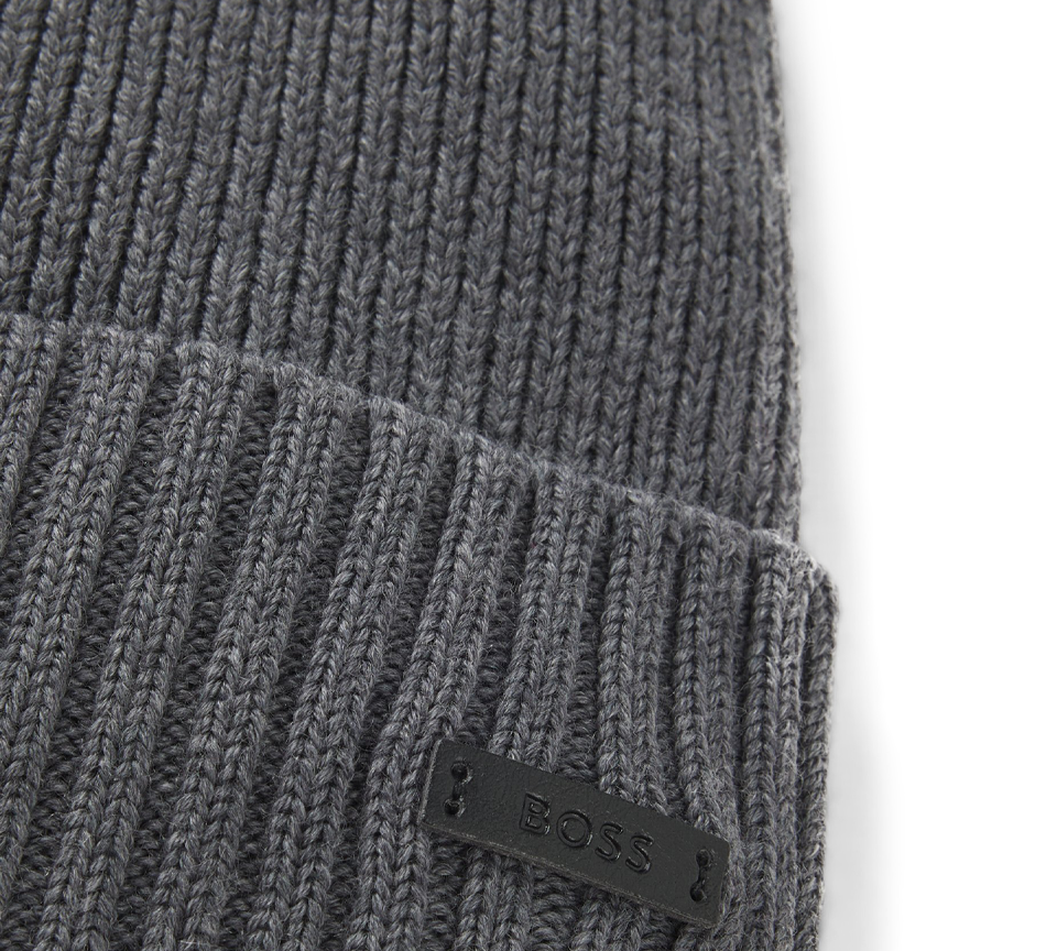 Hugo Boss Beanie Hat In Virgin Wool With Logo