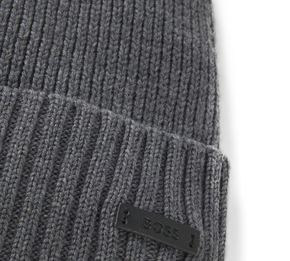 Hugo Boss Beanie Hat In Virgin Wool With Logo