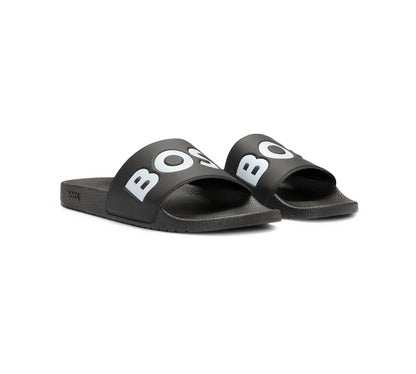 Vivi Sports Hugo Boss Aryeh Slides – Men's Slip-On Sandals in Black, UK Sizes 7 to 11 – Lightweight and Water-Resistant Design with Contoured Footbed for Comfort – Ideal for Poolside, Casual Wear, Holidays, or Everyday Summer Style