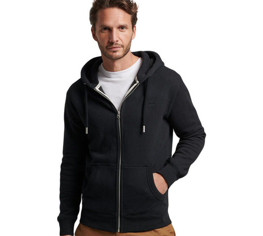 Sweat à capuche zippé brodé avec logo vintage Superdry Noir UK S-2XL