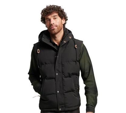Superdry Everest Gilet mit Kapuze für Herren, Schwarz, UK, S-2XL