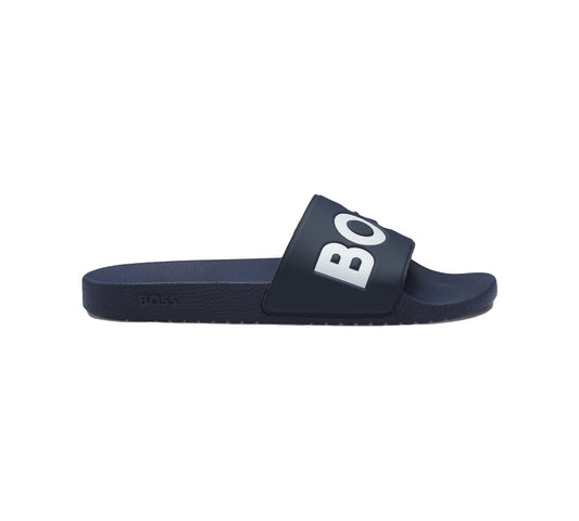 Vivi Sports Hugo Boss Aryeh Slides – Men's Slip-On Sandals in Dark Blue, UK Sizes 7 to 11 – Lightweight and Water-Resistant Design with Contoured Footbed for Comfort – Ideal for Poolside, Casual Wear, Holidays, or Everyday Summer Style