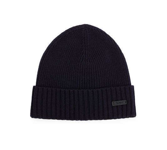 Hugo Boss Beanie Hat In Virgin Wool With Logo