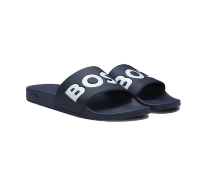 Vivi Sports Hugo Boss Aryeh Slides – Men's Slip-On Sandals in Dark Blue, UK Sizes 7 to 11 – Lightweight and Water-Resistant Design with Contoured Footbed for Comfort – Ideal for Poolside, Casual Wear, Holidays, or Everyday Summer Style