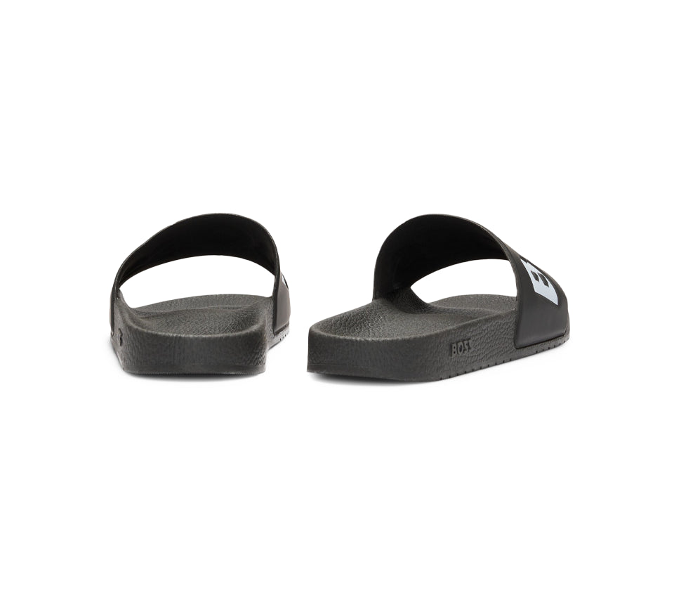 Vivi Sports Hugo Boss Aryeh Slides – Men's Slip-On Sandals in Black, UK Sizes 7 to 11 – Lightweight and Water-Resistant Design with Contoured Footbed for Comfort – Ideal for Poolside, Casual Wear, Holidays, or Everyday Summer Style