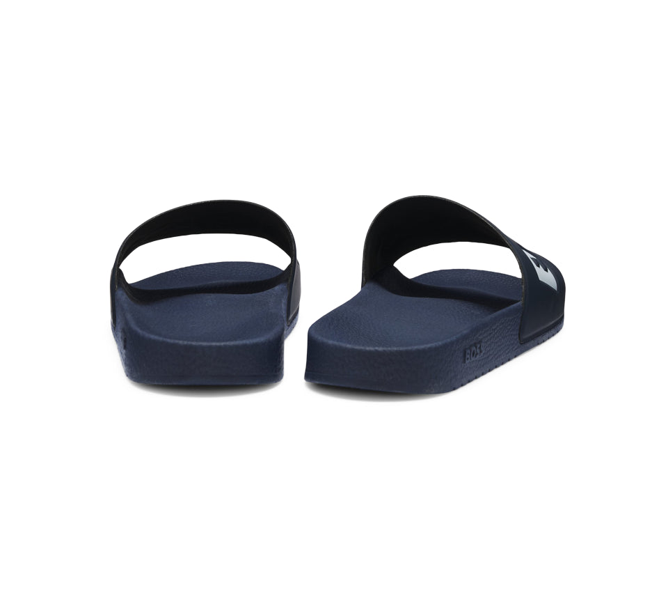 Vivi Sports Hugo Boss Aryeh Slides – Men's Slip-On Sandals in Dark Blue, UK Sizes 7 to 11 – Lightweight and Water-Resistant Design with Contoured Footbed for Comfort – Ideal for Poolside, Casual Wear, Holidays, or Everyday Summer Style