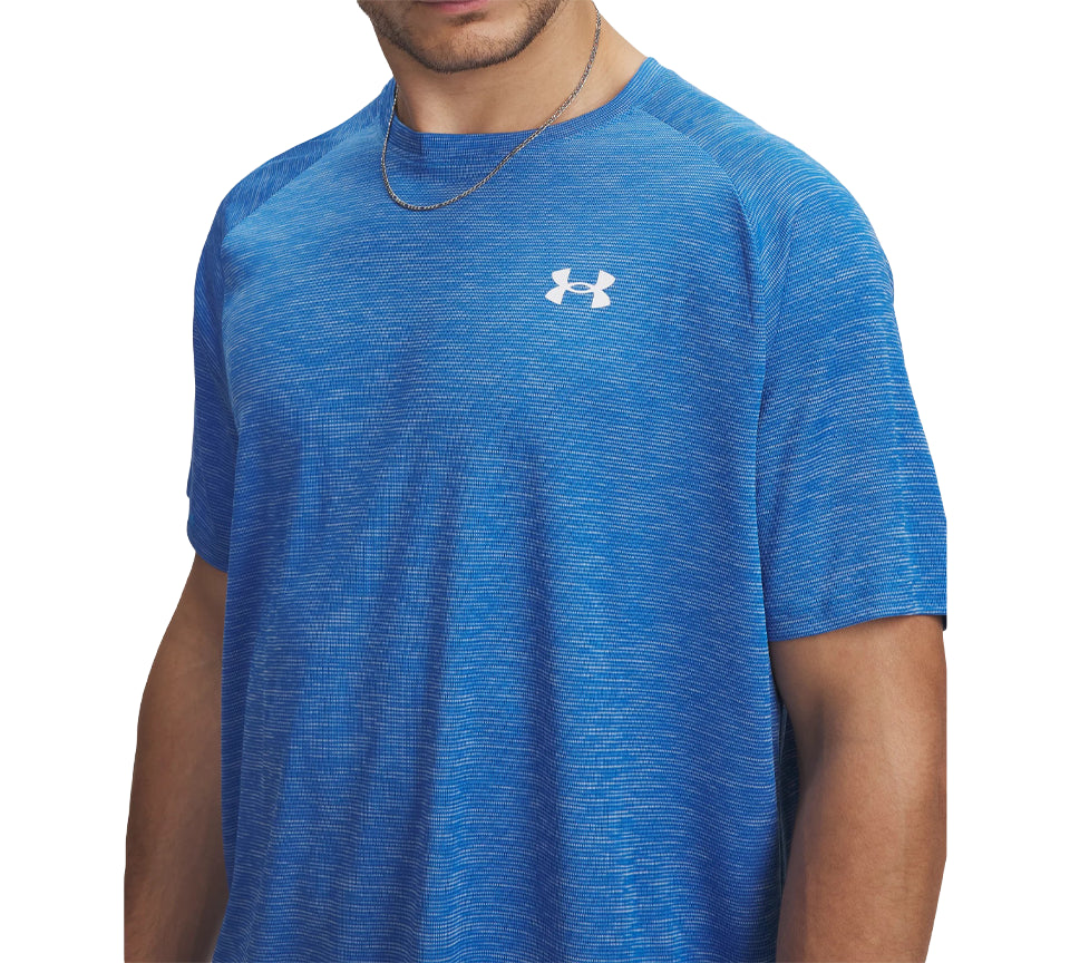 Vivi Sports Under Armour Tech Textured Tee – Men’s Performance T-Shirt in UK Sizes S to 2XL – Available in Blue White – Lightweight, Quick-Drying Fabric Ideal for Gym, Training, and Casual Wear