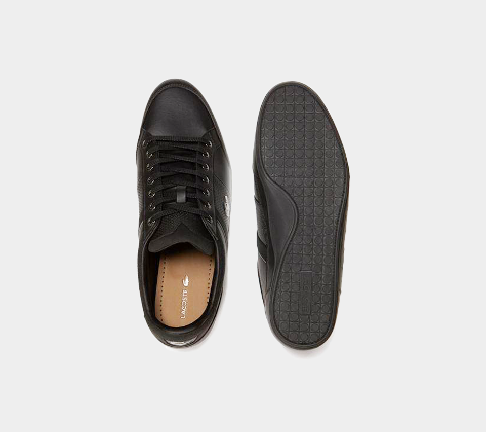 LACOSTE CHAYMON 118 1 CAM BLK/DK GRY LEATHER TRAINERS UK 6-11