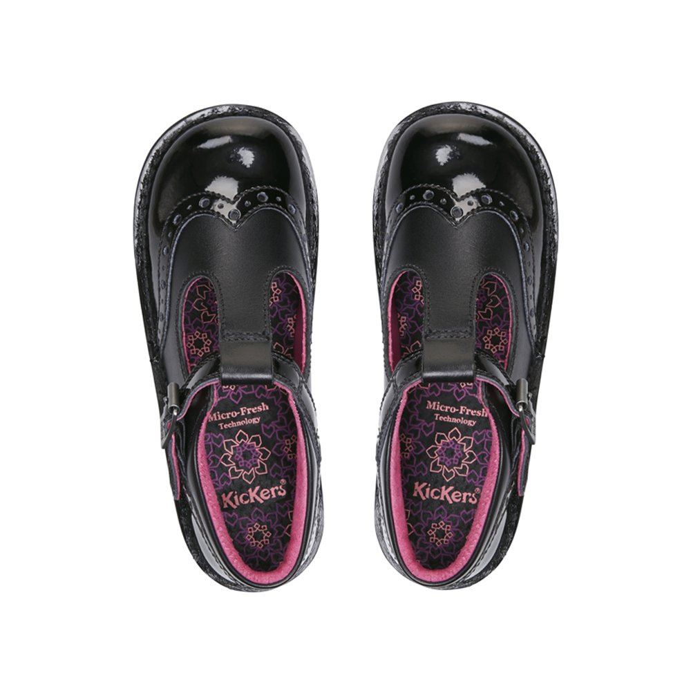 KICKERS T-BAR BROGUE 113428 PATENT BLACK