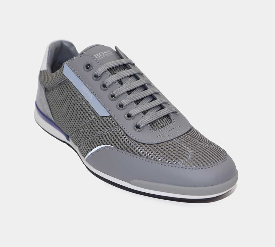 Hugo Boss Low-Top-Turnschuhe Saturn aus Mesh mit gummierten Besätzen 50455313030 Grau UK 6 -11