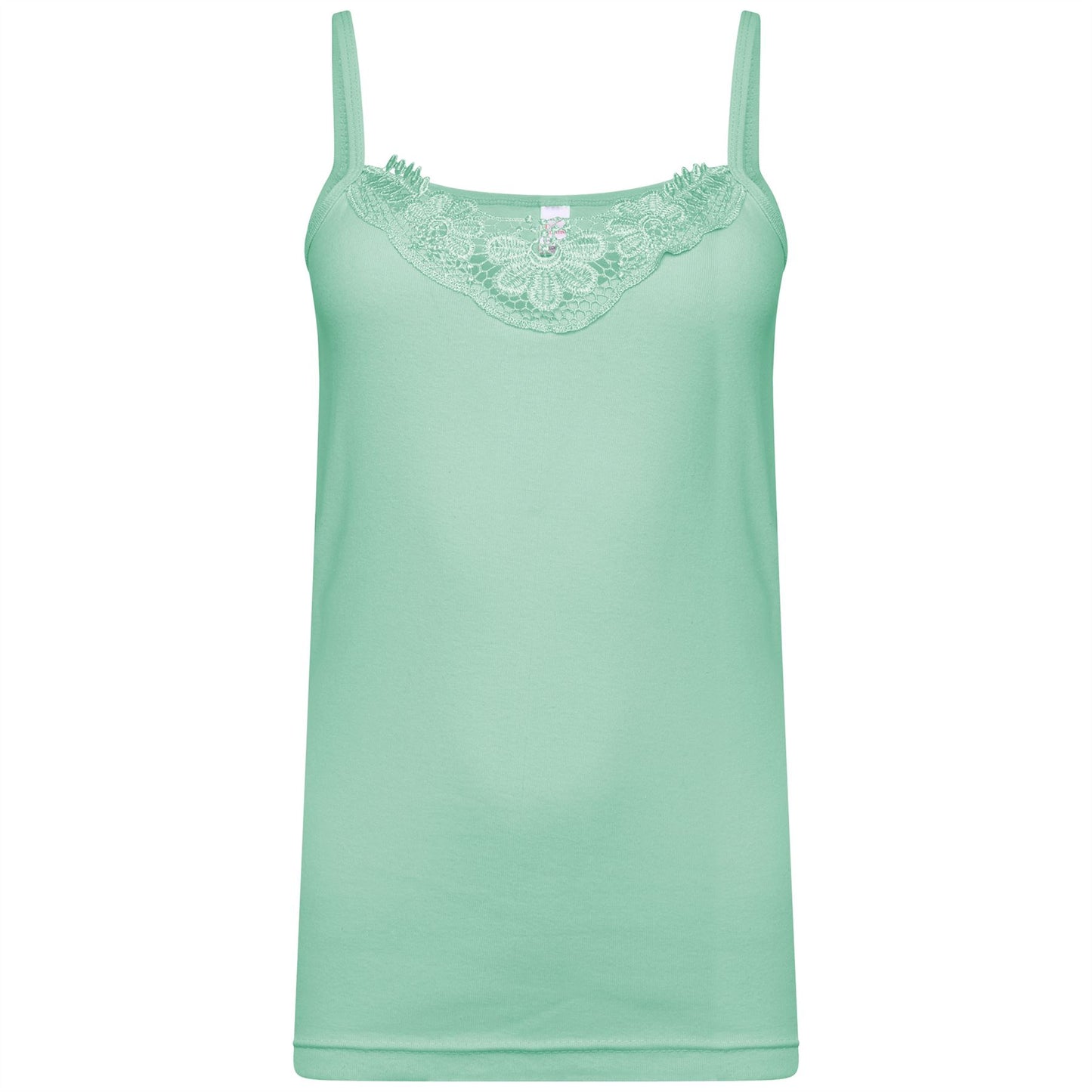 Schlichtes Damen-Unterhemd aus Baumwolle mit Spitzenbesatz am Ausschnitt, Cami-Tanktop mit Trägern
