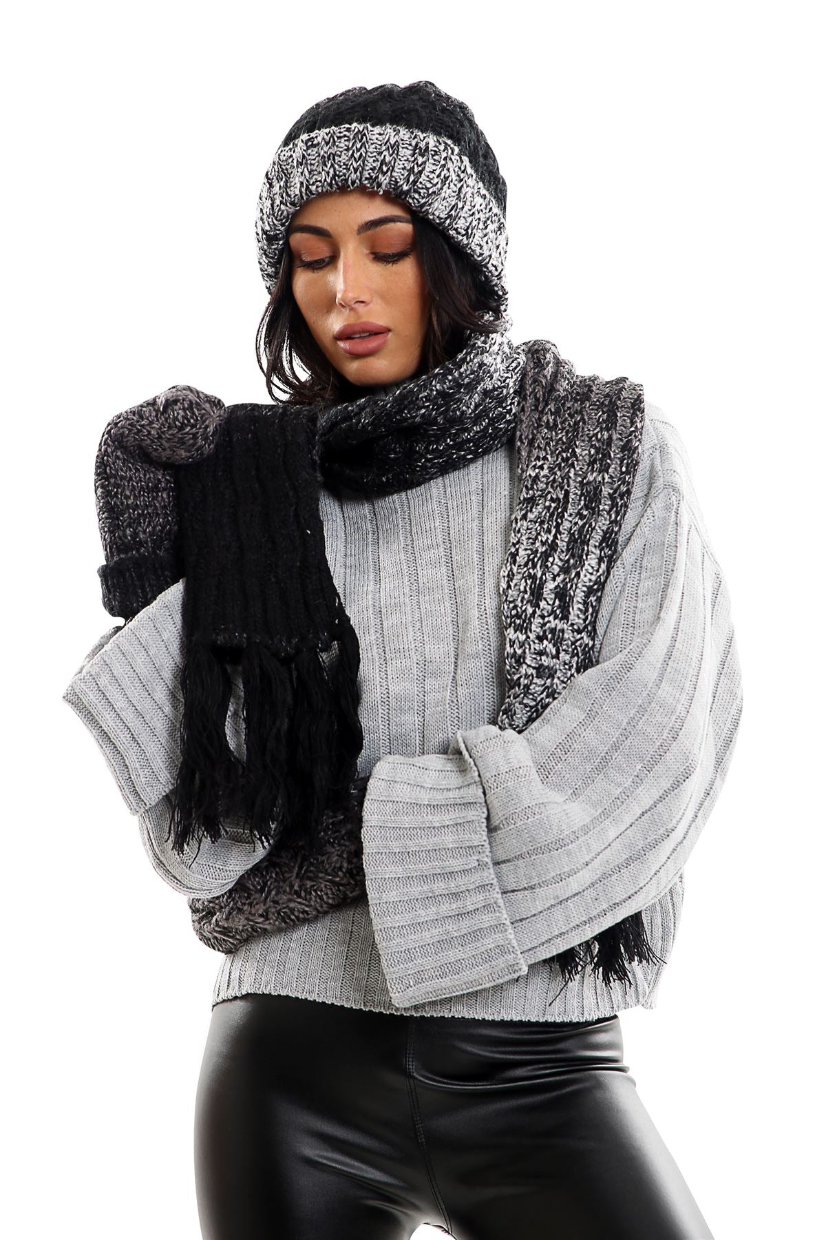 Wooly Thick knitted Hat, Scarf and Glove