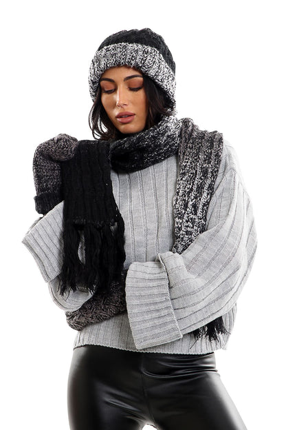 Wooly Thick knitted Hat, Scarf and Glove