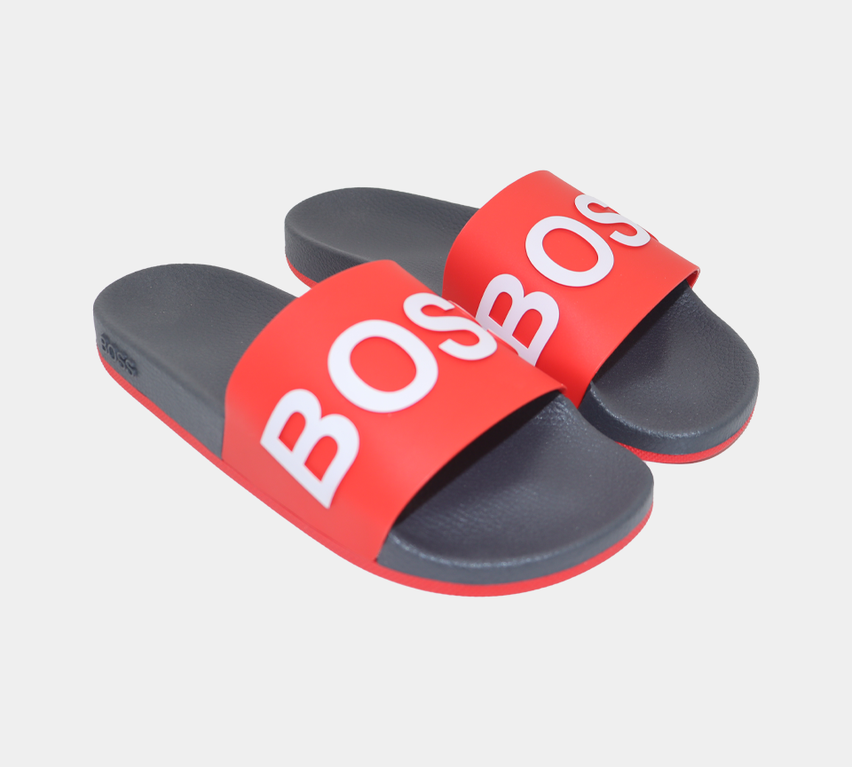 Hugo Boss Logo 50432591641 Pantoletten mit Monogramm-geprägter Außensohle, Rot/Schwarz, UK 8–11