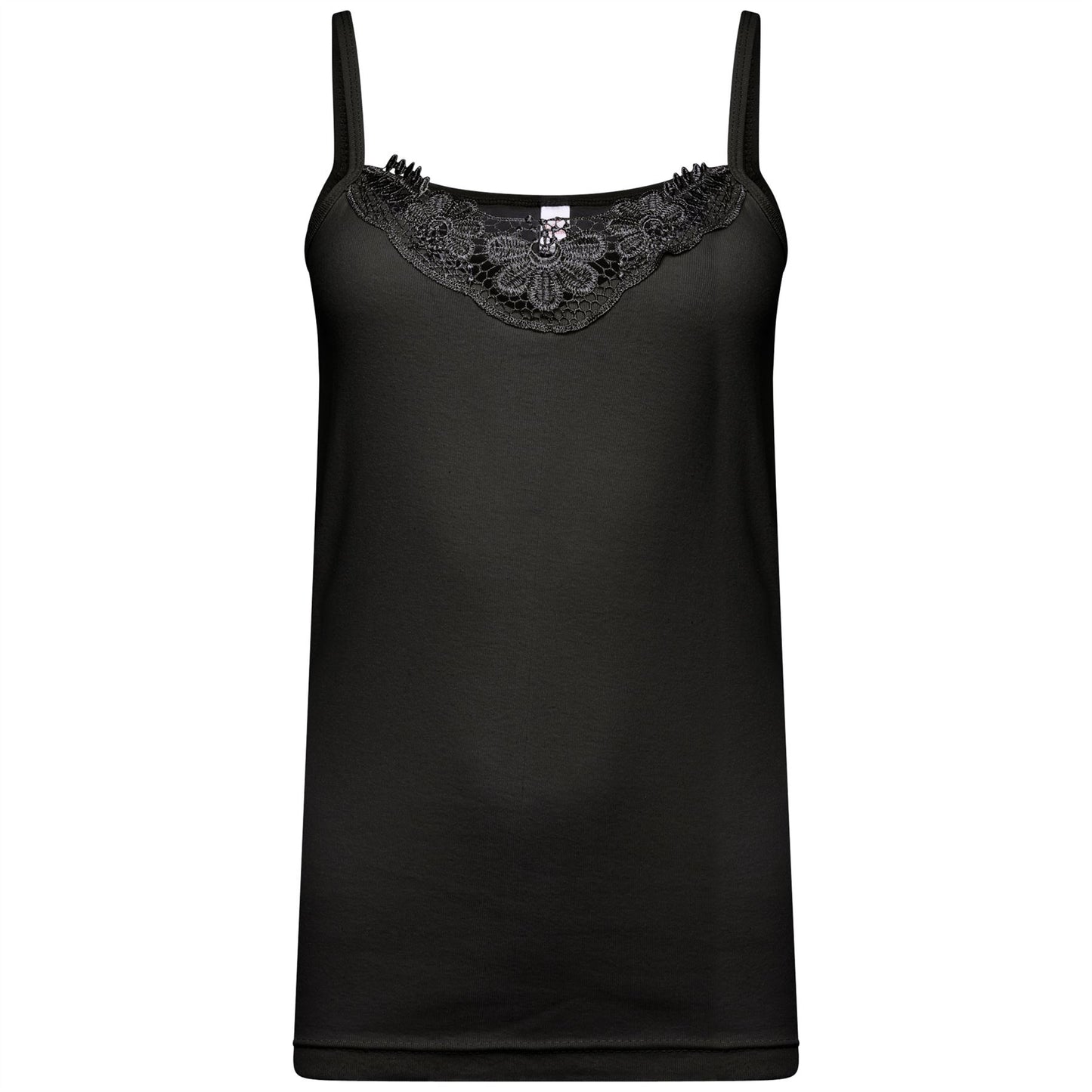 Schlichtes Damen-Unterhemd aus Baumwolle mit Spitzenbesatz am Ausschnitt, Cami-Tanktop mit Trägern