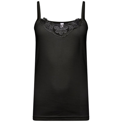 Schlichtes Damen-Unterhemd aus Baumwolle mit Spitzenbesatz am Ausschnitt, Cami-Tanktop mit Trägern