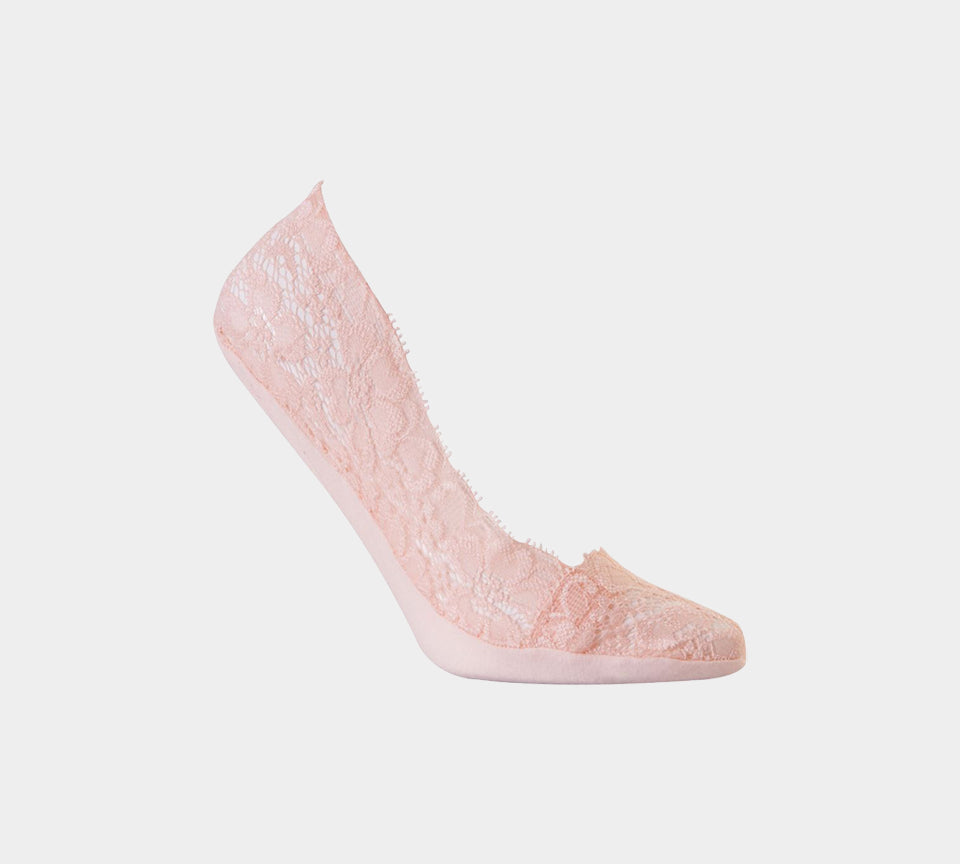 1 Pair White 1 Pair Light Pink High Quality Laced Design Invisible Socks