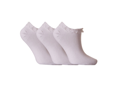 Ladies Fresh Feel Girls Lace White Black Trainer Socks Ankle UK 4-7
