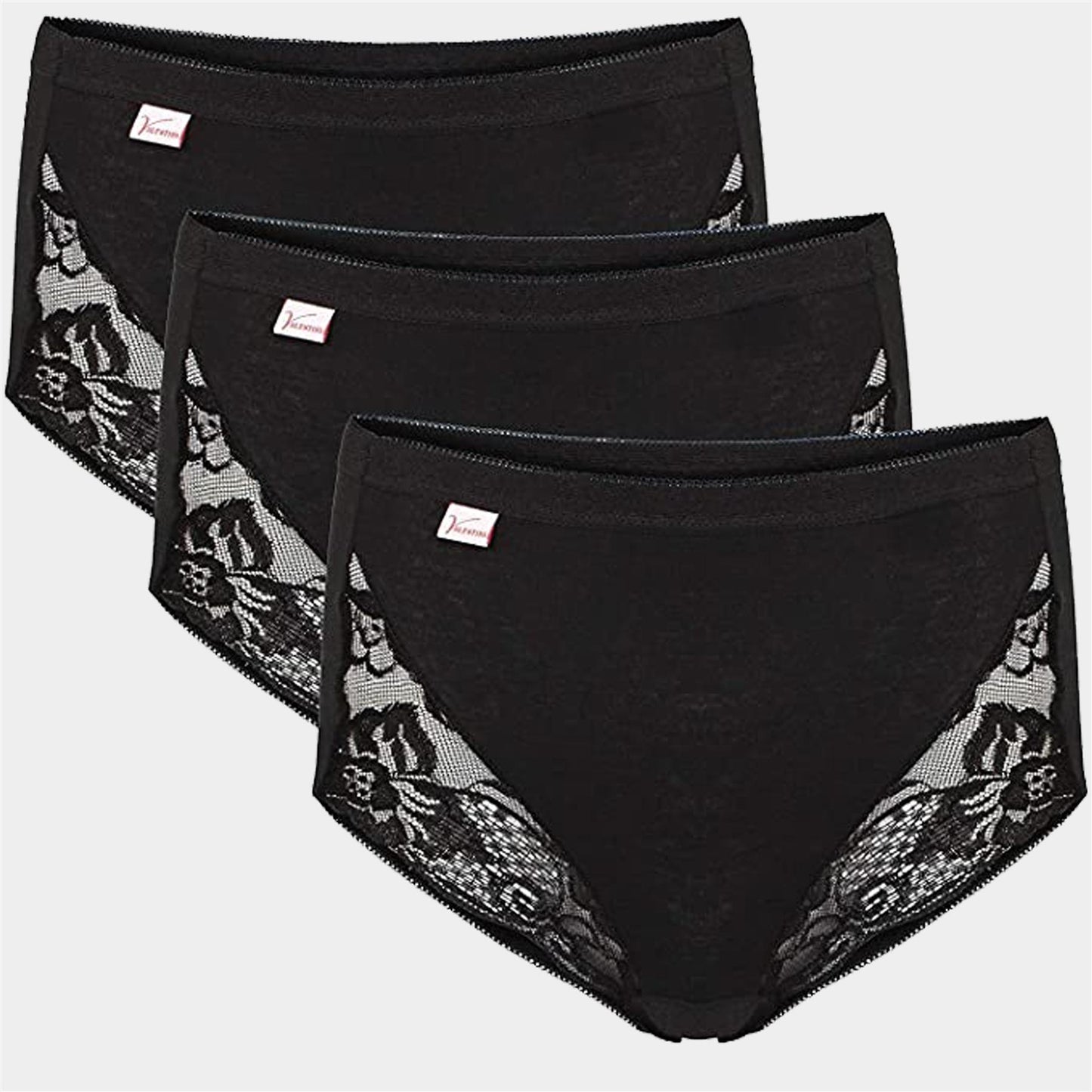 3 Pack Valentina Women's Plus Size Lace Briefs Black