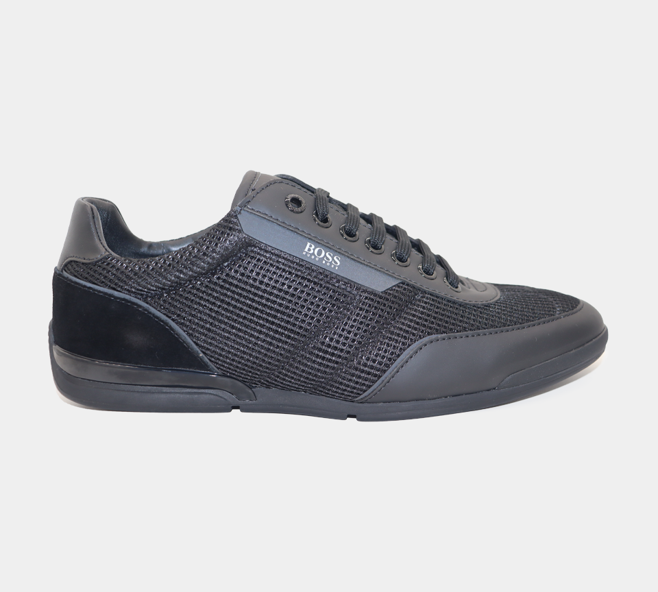 Hugo Boss Low-Top-Turnschuhe Saturn aus Mesh mit gummierten Besätzen 50455313 001 Schwarz UK 6 -11