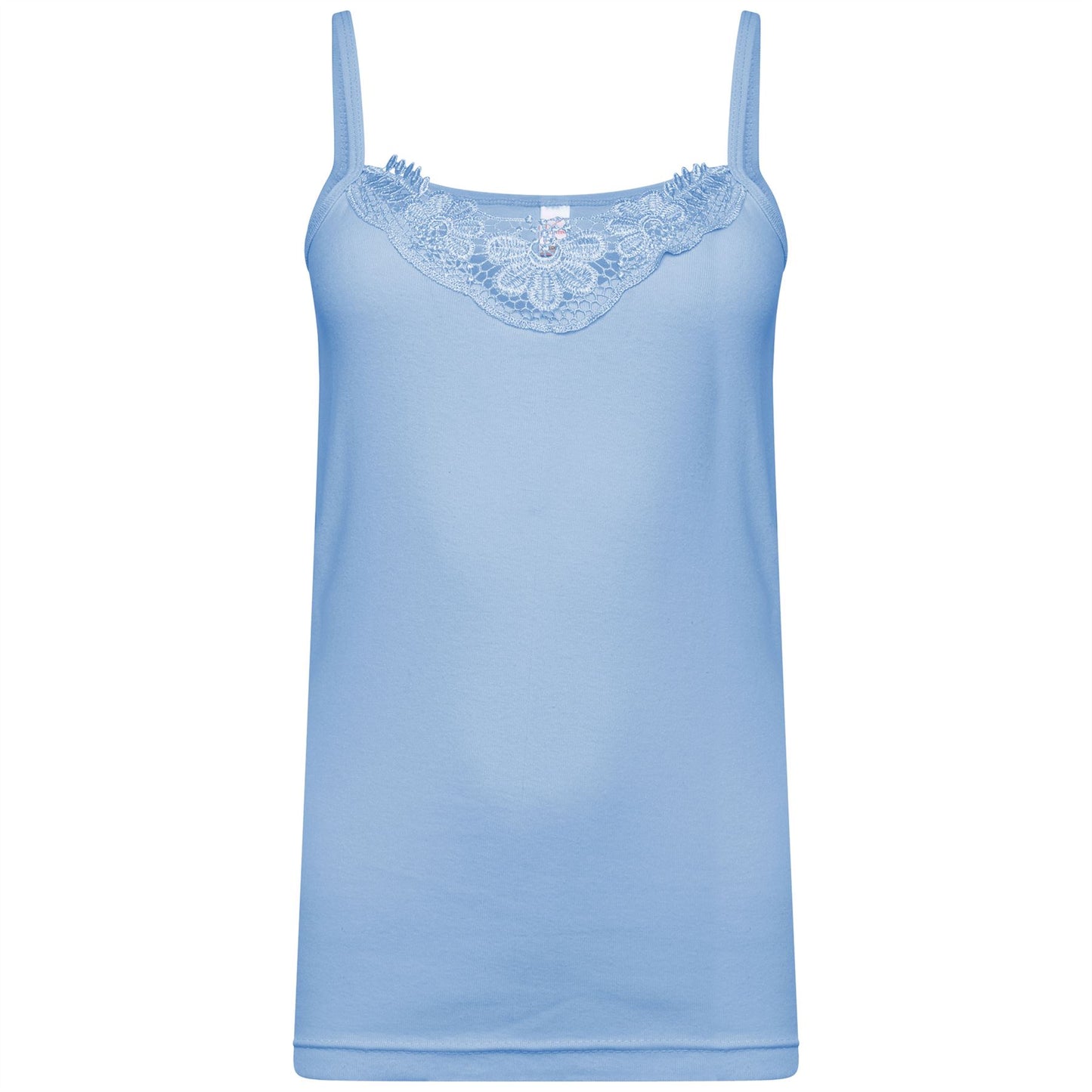 Schlichtes Damen-Unterhemd aus Baumwolle mit Spitzenbesatz am Ausschnitt, Cami-Tanktop mit Trägern