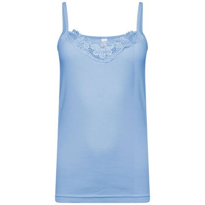 Schlichtes Damen-Unterhemd aus Baumwolle mit Spitzenbesatz am Ausschnitt, Cami-Tanktop mit Trägern