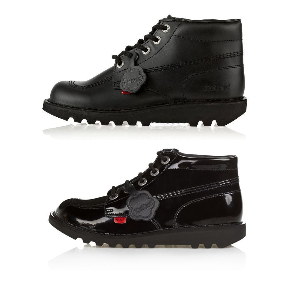 Kickers Classic Hi Bottes noires et vernies pour hommes, femmes et jeunes pour le travail scolaire UK 3-12 [UK 3-EU 36, NOIR]