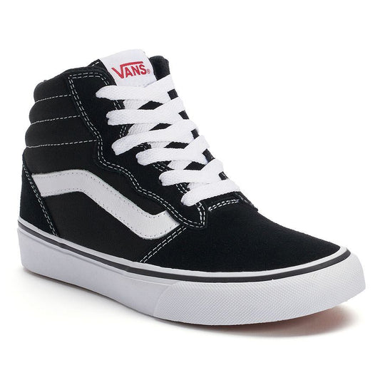 Vans Milton Hi (Suede Canvas) Black/White Kids V180C4R UK 12K-1K