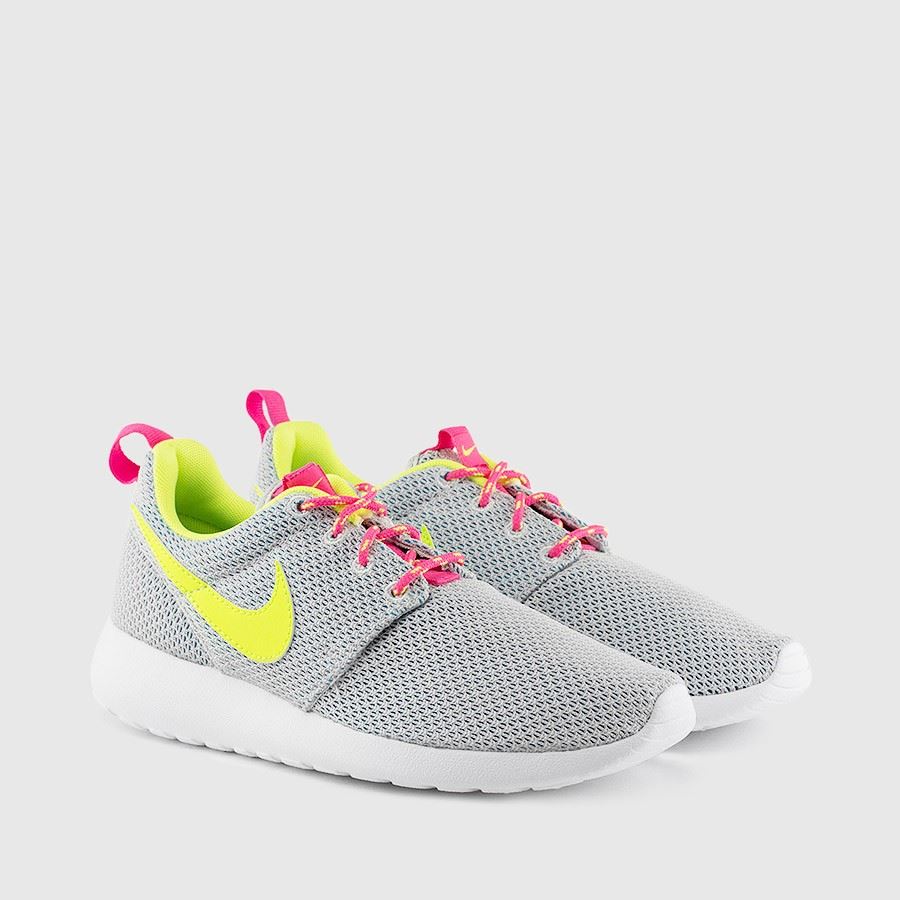 Nike Rosherun (GS) Grau/Neongrün/Rosa 599729 008 UK