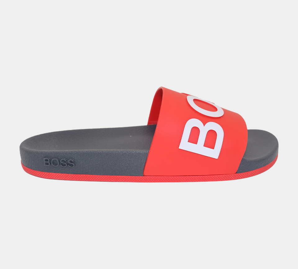 Hugo Boss Logo 50432591641 Pantoletten mit Monogramm-geprägter Außensohle, Rot/Schwarz, UK 8–11
