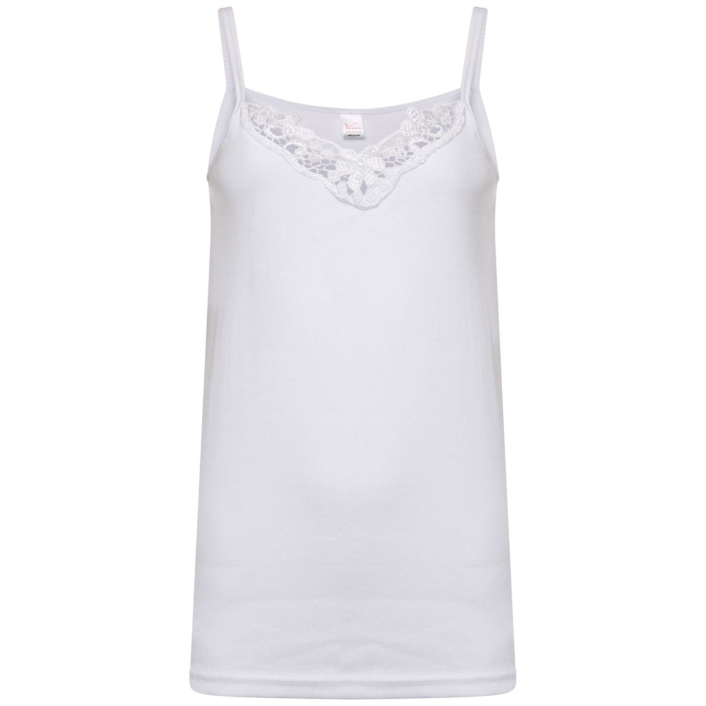 Schlichtes Damen-Unterhemd aus Baumwolle mit Spitzenbesatz am Ausschnitt, Cami-Tanktop mit Trägern