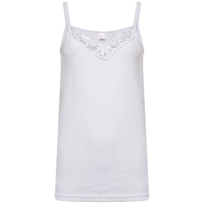 Schlichtes Damen-Unterhemd aus Baumwolle mit Spitzenbesatz am Ausschnitt, Cami-Tanktop mit Trägern