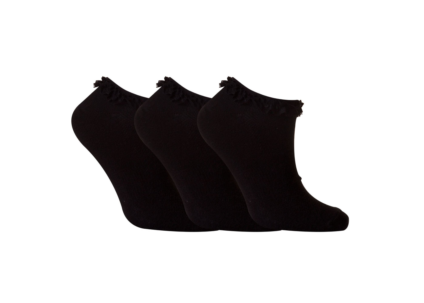 Ladies Fresh Feel Girls Lace White Black Trainer Socks Ankle UK 4-7