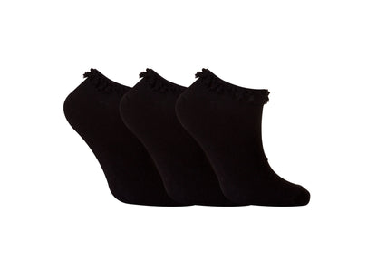 Ladies Fresh Feel Girls Lace White Black Trainer Socks Ankle UK 4-7