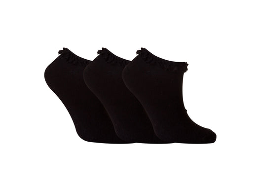 Ladies Fresh Feel Girls Lace White Black Trainer Socks Ankle UK 4-7