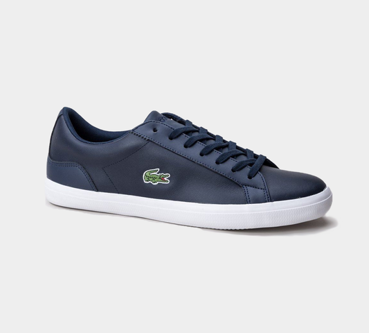 LACOSTE LEROND LEATHER TRAINERS NAVY