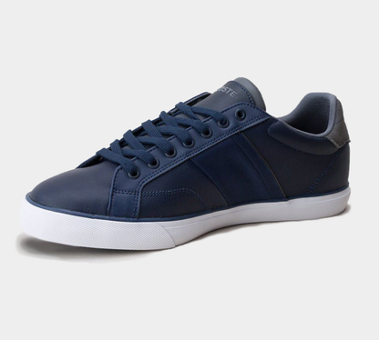 LACOSTE LEROND LEATHER TRAINERS NAVY